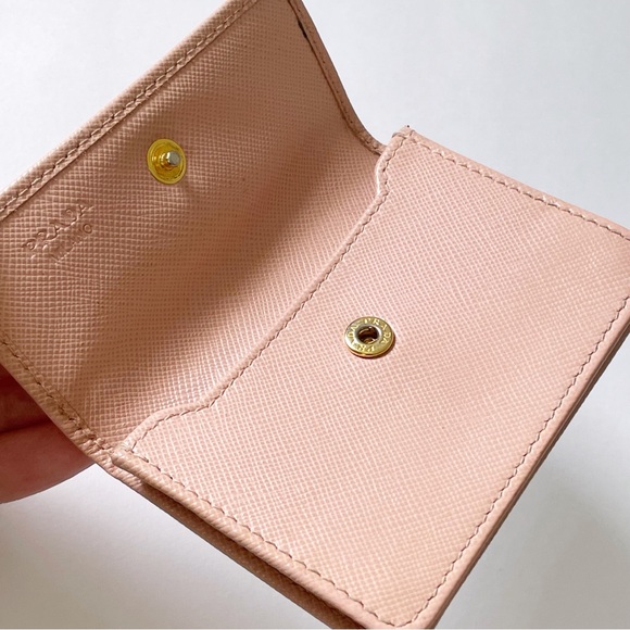 Prada pink saffiano leather gold logo card snap case wallet - Picture 6 of 11